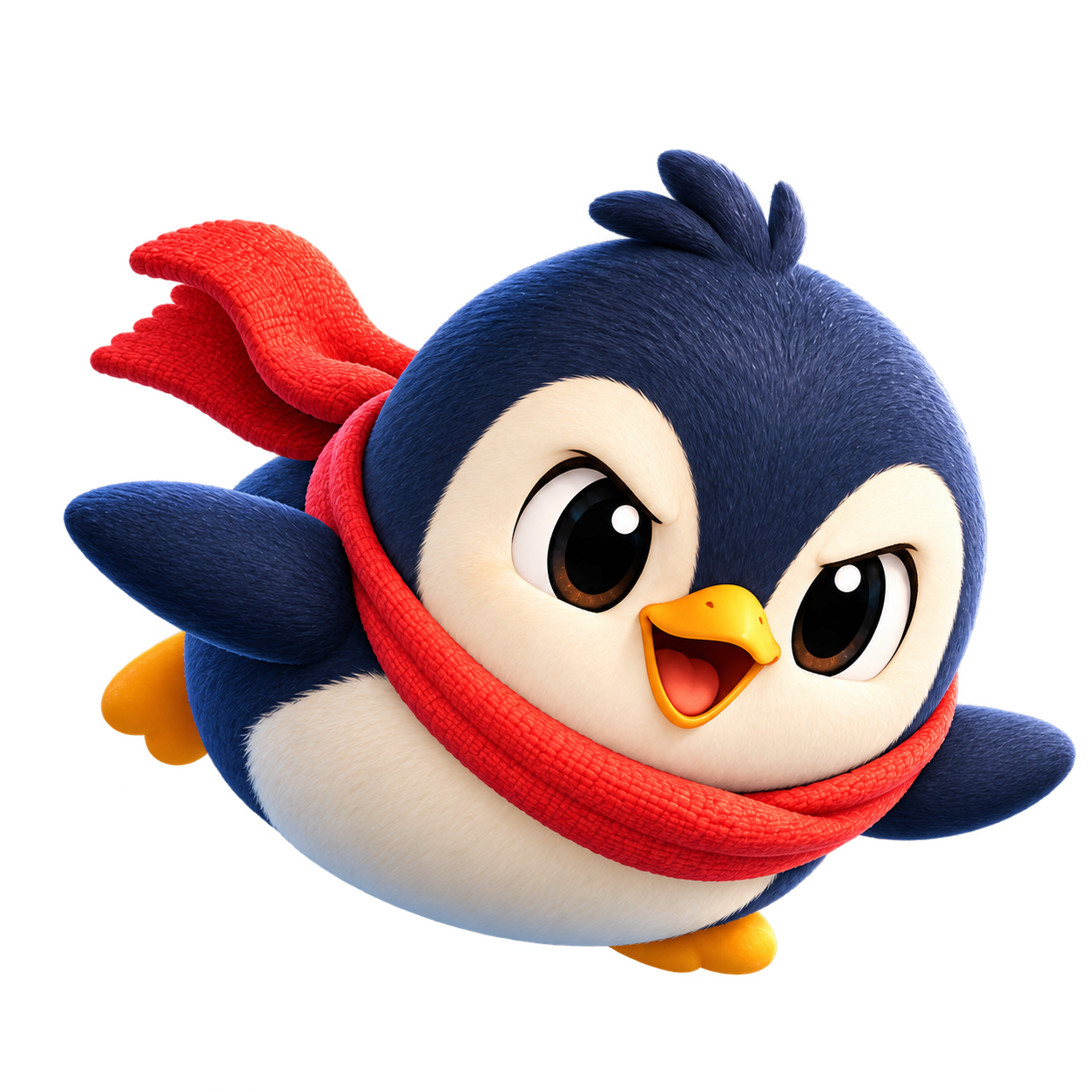 Waddle Survival penguin with a red scarf, wings out and ready for an adventure
